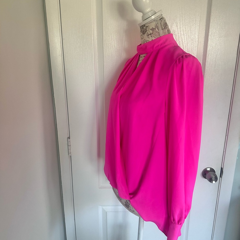 River Island ASOS dopamine pink Long Sleeve Wrap Event Blouse Size 6 fits M/L - Picture 5 of 8